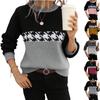 Ayollar uchun kundalik yumaloq boʻyinli rangli blokli pulover sviter geometrik uzun qisma kontrast rangli top