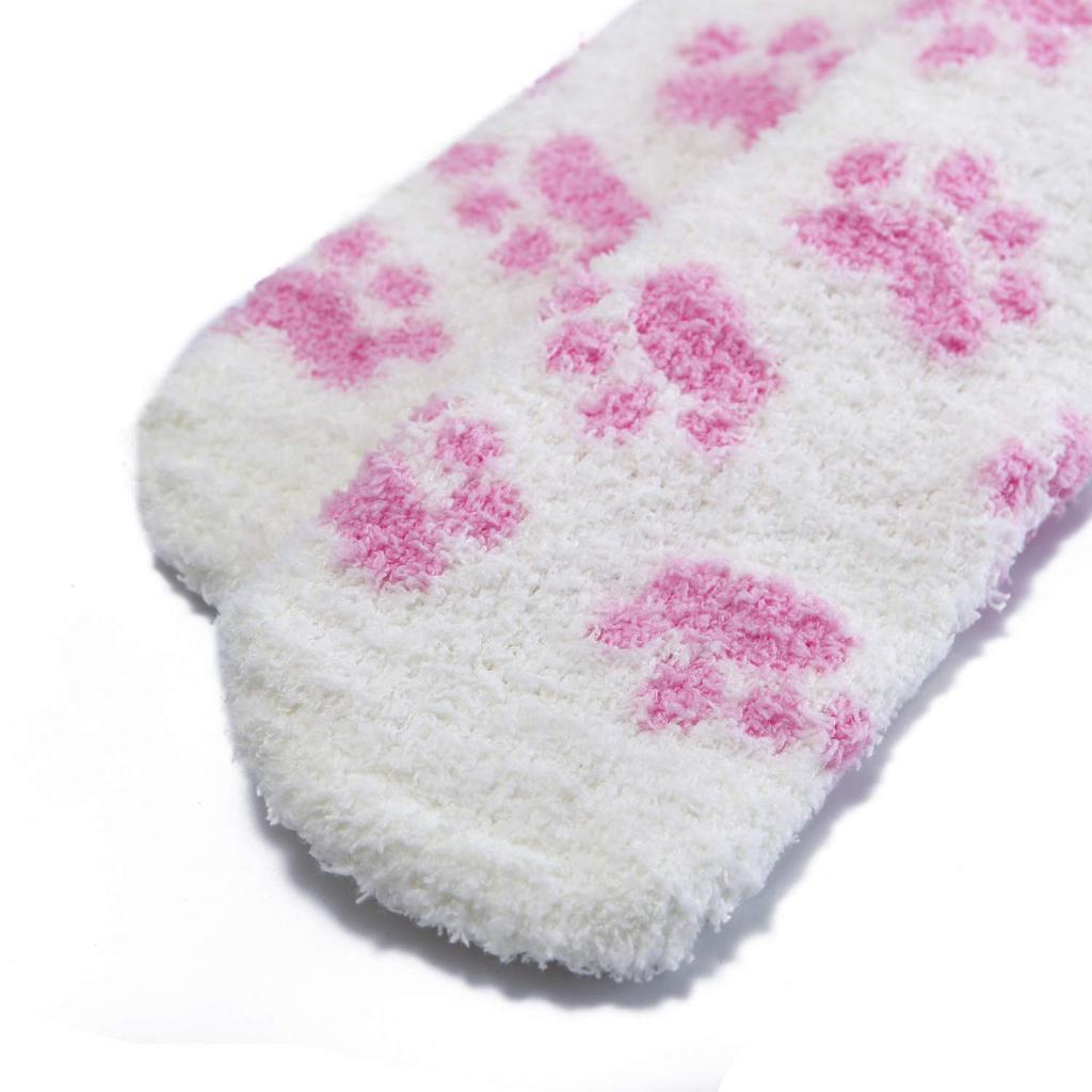 LittleForBig Coral Socks (2 pairs) with a Cute Cat Paw Print, Cherry Blossom Pink