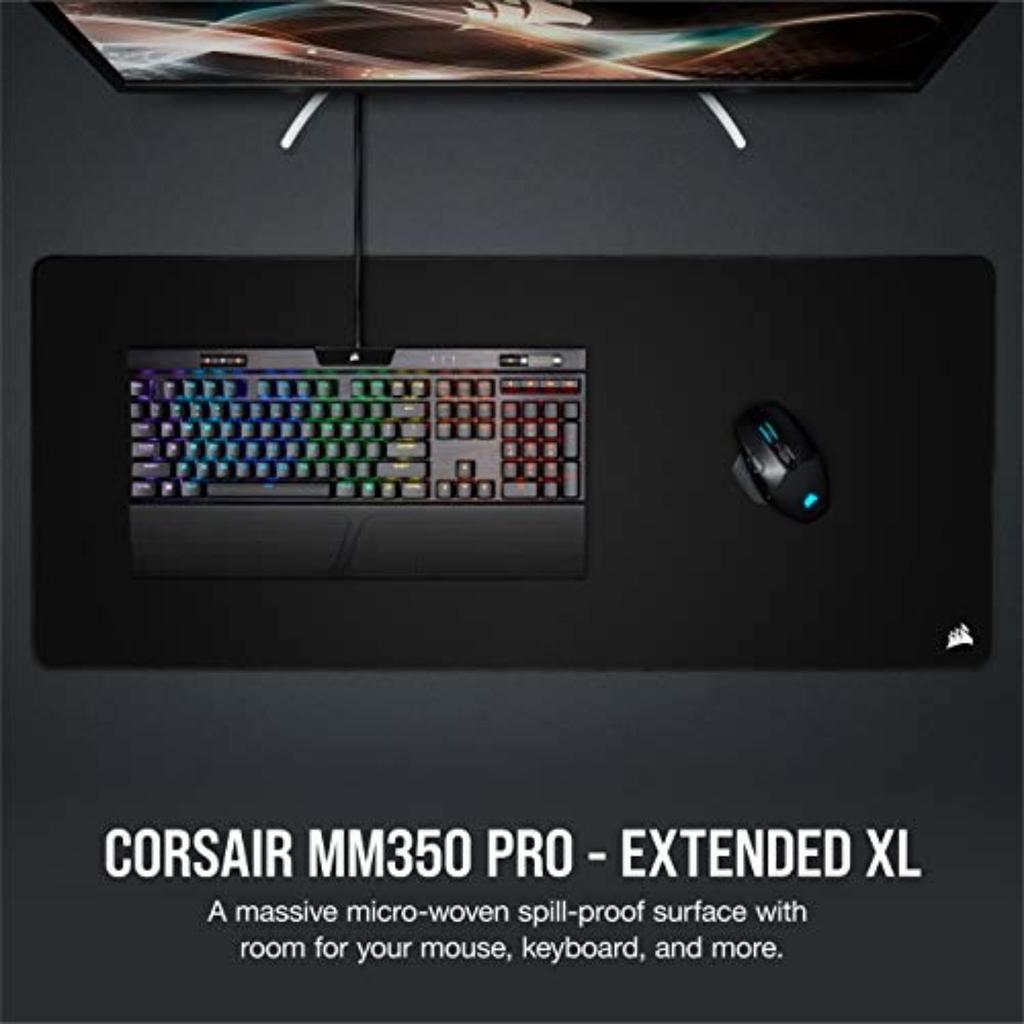 Corsair MM350 PRO Black – Расширенный XL – Водостойкий и грязеотталкивающий игровой коврик для мыши CH-9413770-WW MS471