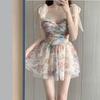 2025 Korea Chic New Swimsuit Women Floral Print Summer Beach Dress Sexy Girl One Piece Conservative Fairy Swimsuit