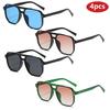 4pcs  Square UV Resistant Sunglasses Women Oversize Framed Blue Fashion Sun Glasses Men Retro Brand Glasses Durable Eyeglasses
