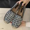 Fashion High Quality Handmade Woven Flats Women Luxury Bling Rhinestone Decoration Brand Designer Shoes Comfortable Non-slip Casual Shoe