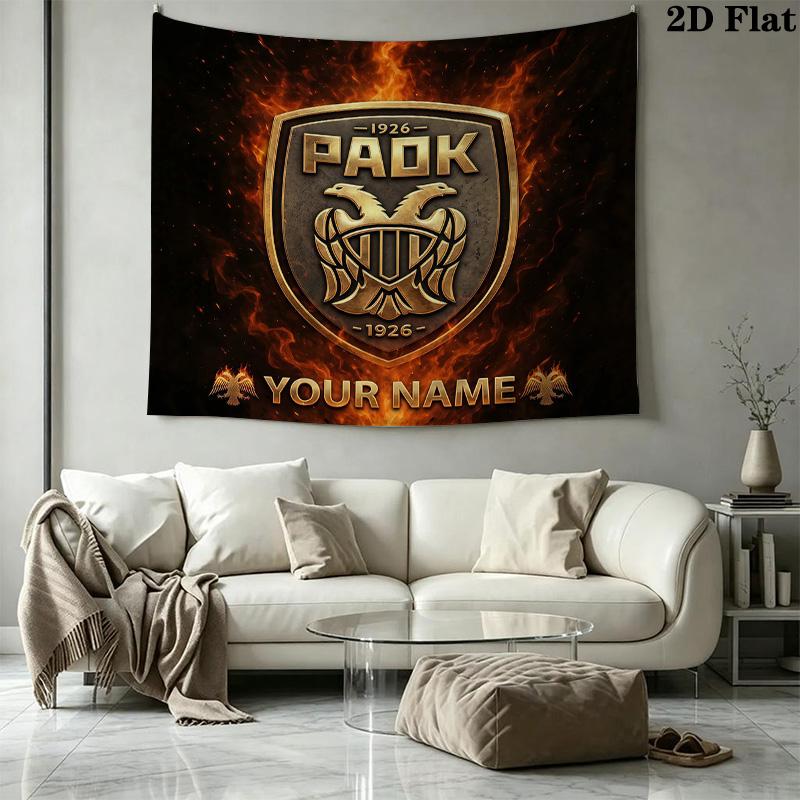 Custom Name PAOK FC2Printed Tapestry – Wall Hanging for Bedrooms, Dorms, and Home Decor