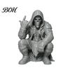 Heavy Metal Decor Crouching Hooded Devil God Figurine, Decorative Ornament with Skull Mask & Muscle Lines, Hip Skeleton Figure Hop Gothic Rocker