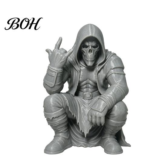 Heavy Metal Decor Crouching Hooded Devil God Figurine, Decorative Ornament with Skull Mask & Muscle Lines, Hip Skeleton Figure Hop Gothic Rocker