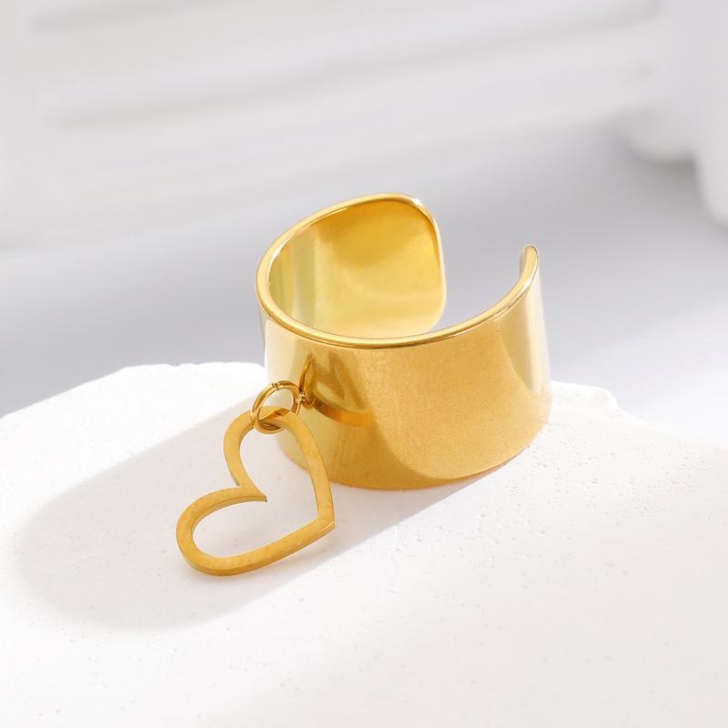 French Retro Stainless Steel Heart-Shaped Hollow Pendant Ring for Women Fashion Metal Five Pointed Star Chic Finger Ring Jewelry