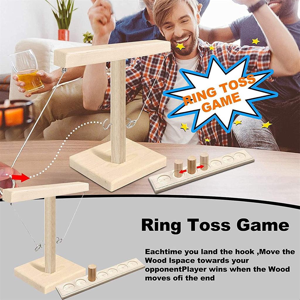 Ring Toss Game for Adults,Handmade Wooden Ring Toss Hooks Handheld Board Games Outdoor Play Games for Kids Adults and Family Fun