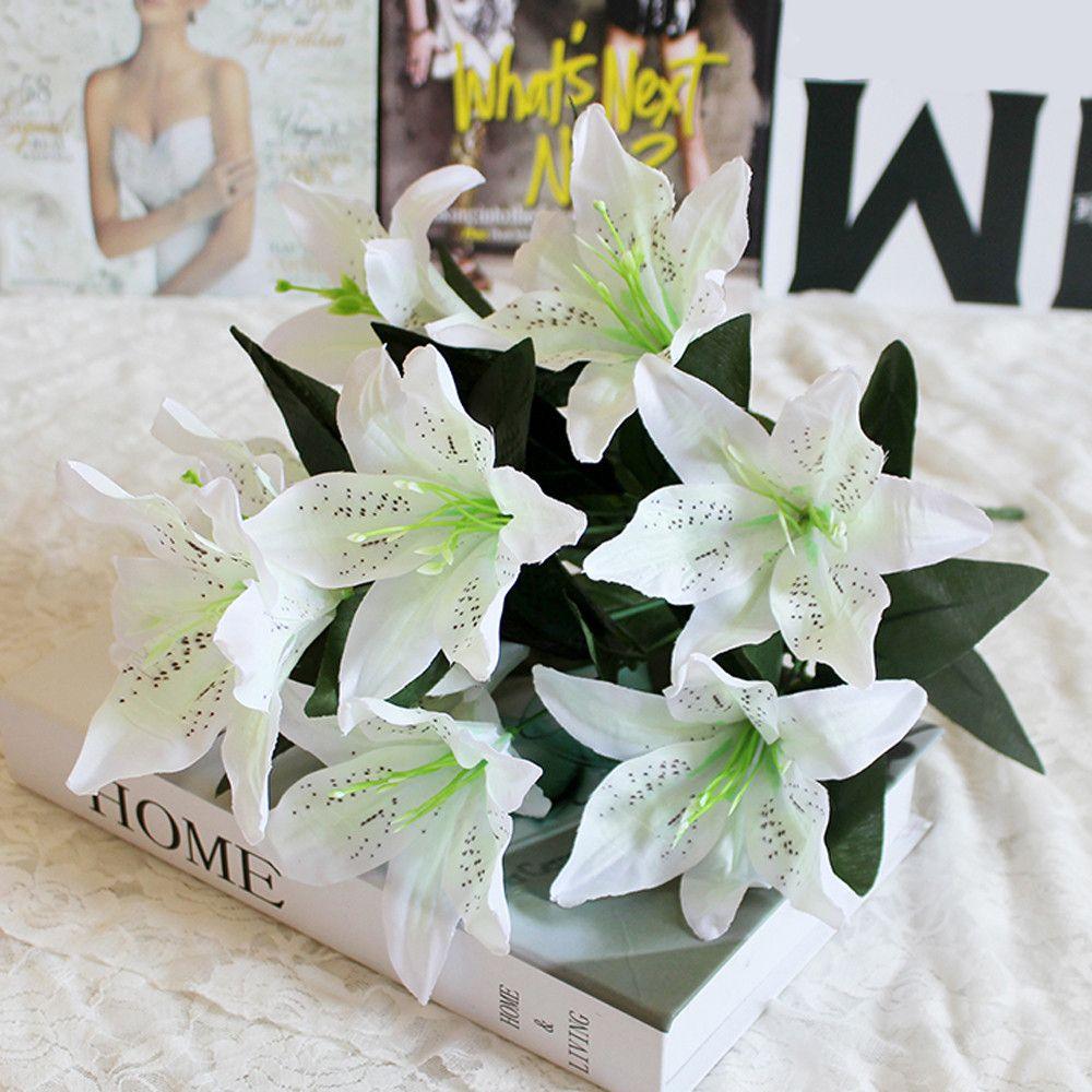 10 Heads Vivid Colorful High Quality Artificial Flowers Wedding Decor Fake Lilies Lilies Bouquet
