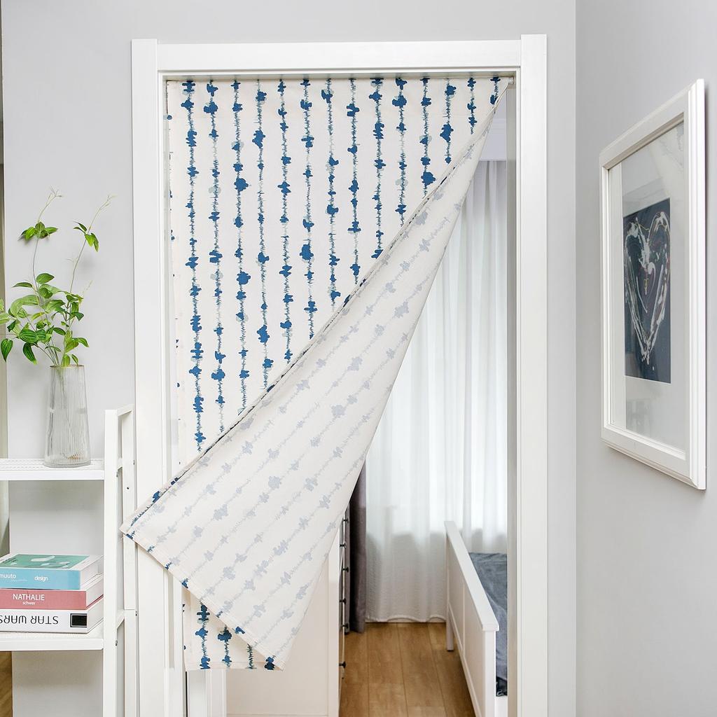 Door Curtain Green Pine Branch Printing Pastoral Hanging Curtain Fabric Feng Shui Curtain Bathroom Half Curtain Does Not Contain Rod