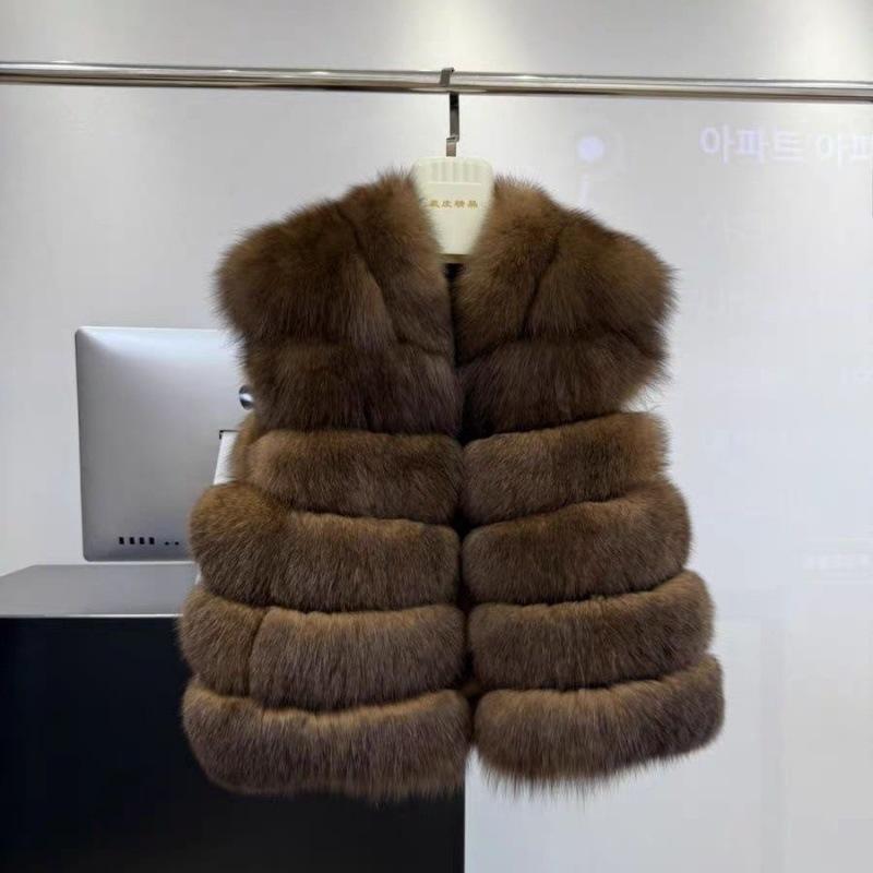Новый жилет из лисьего меха женский молодежный короткий натуральный мех цельная кожа легкая роскошь горизонтальный ряд меховой жилет