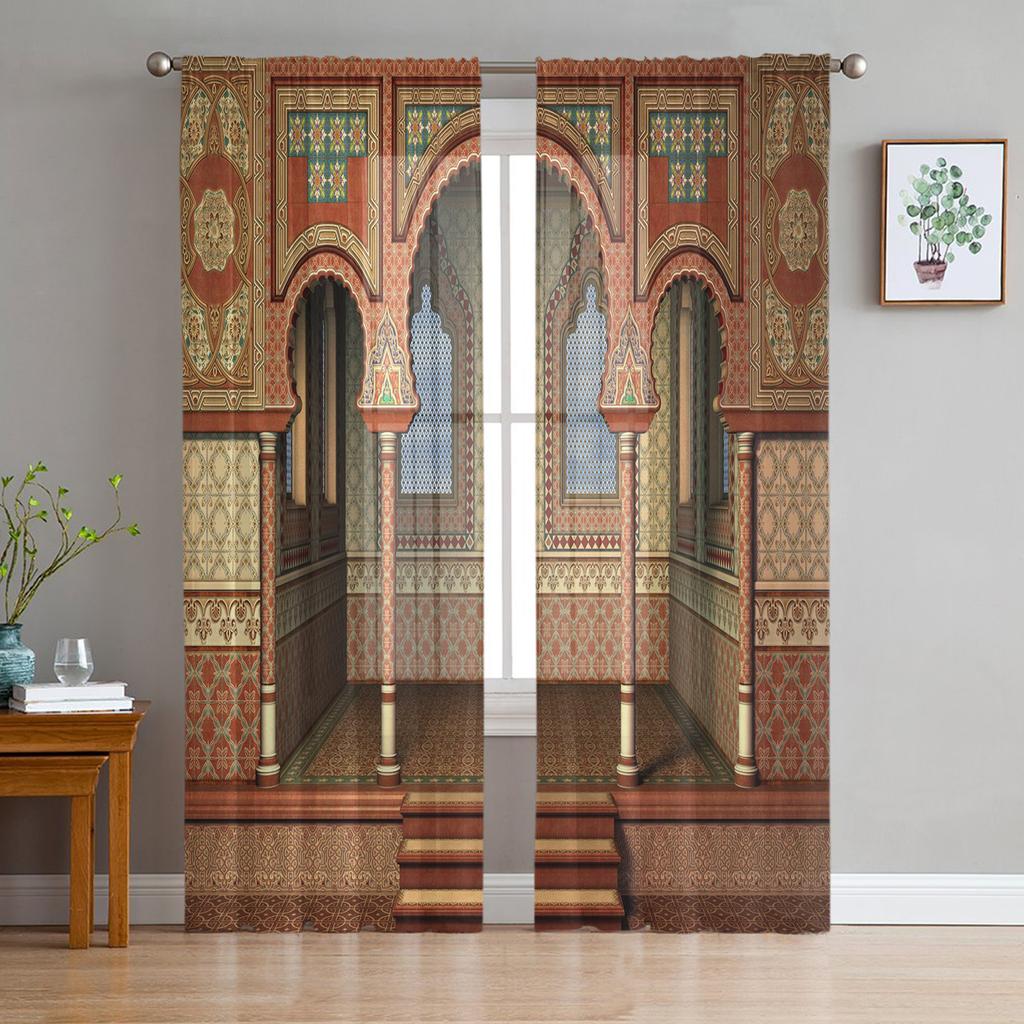 Марокканские шторы из тюля для гостиной, прозрачная вуаль с принтом, занавески для спальни, шторы, жалюзи, домашний декор