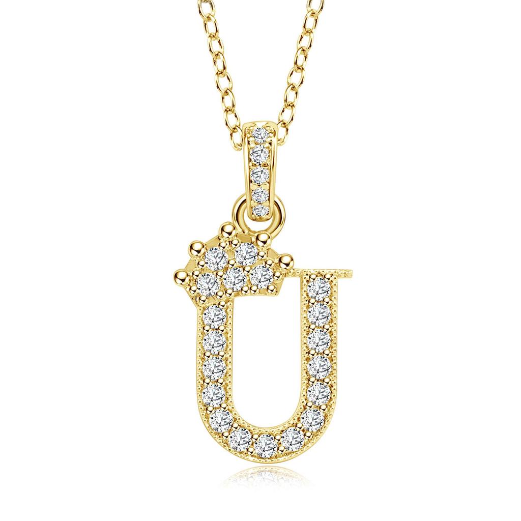 Gold-Plated Zircon Crown Letter Pendant Necklace - Women's Versatile Choker