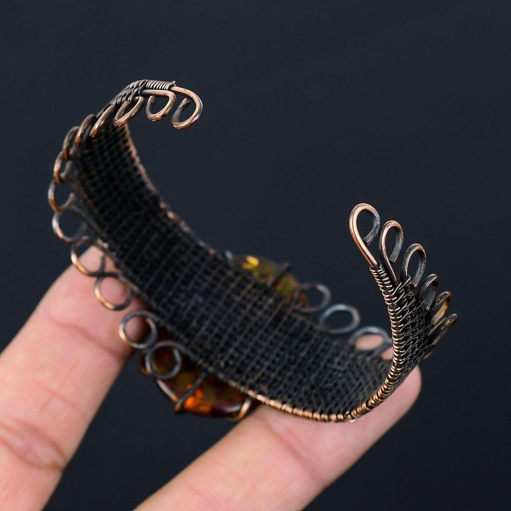 Балтийский янтарный драгоценный камень Чистая медная проволока Обернутая вручную манжета/браслет Ювелирные изделия