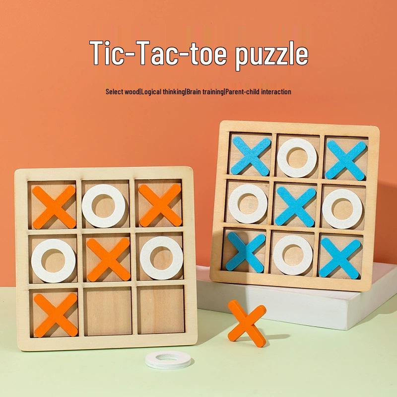Kids' Wooden XO Tic-Tac-Toe Logic Game: Parent-Child Interactive Two-Player Puzzle Toy
