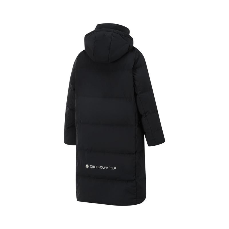 Li Ning Solid Color Hooded Comfortable Breathable Thick Warm Cold Resistant Windproof Anti-Static Zipper Long Down Jacket Women Outerwear AYMU522-3