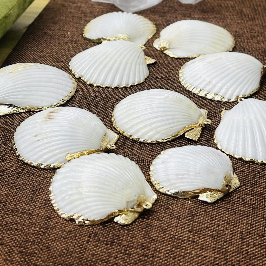 10 шт., Подвески-шармы из белой натуральной ракушки, сплав цинка, с золотистым краем, для DIY, аксессуары для унисекс-ожерелья, креативное изготовление ювелирных изделий, декор для возвращения в школу