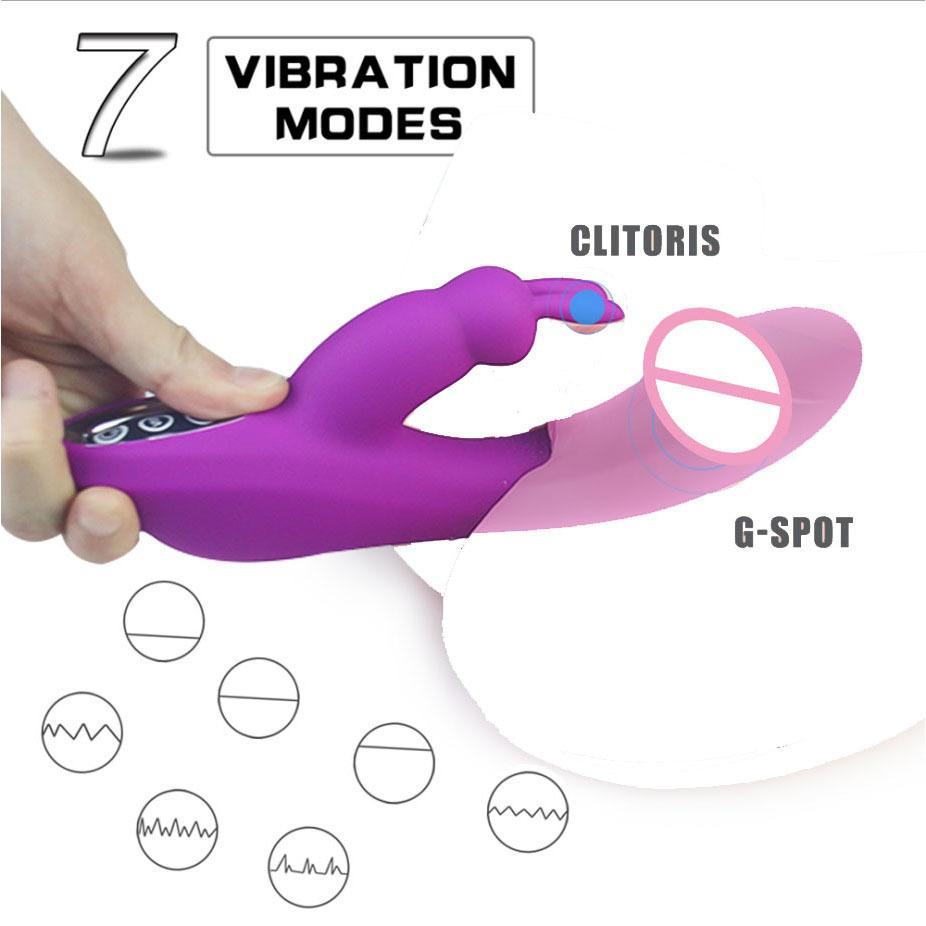 2 in 1 Rabbit Vibrator G-Spot Dildo Vibe Waterproof Clit Stimulate Masturbation Massager Rechargeable Adult Sex Toys for Women%