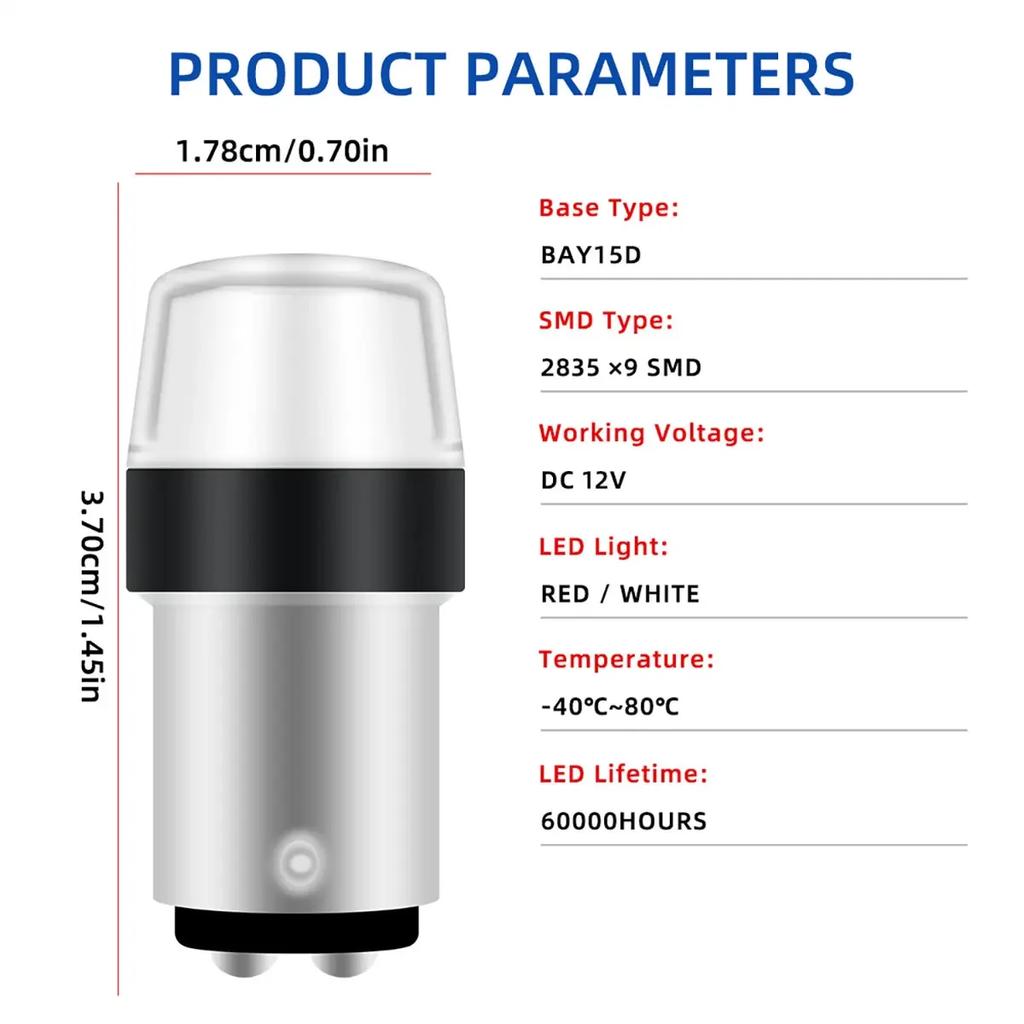2pcs 1157 P21/5W BAY15D Stop Bulb Brake Lights Auto Daytime Running DRL Strobe Flash Light Taillight Red White 12v