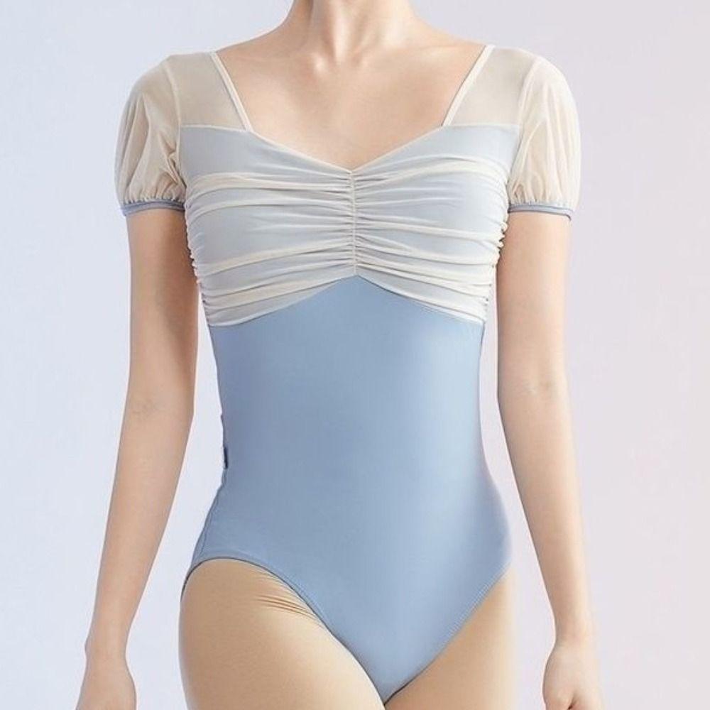 Mesh Dance Costume Short Sleeve Gymnastic Clothes Girls Ballet Dress Ballet Practice