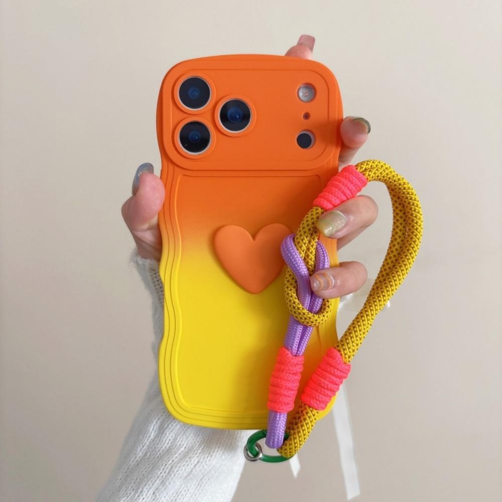 Чехол-браслет с градиентом в виде волны для iPhone 17 Pro Max Air 16 14 15 Plus 12 13 11 X XR XS, ремешок-шнурок, чехол из мягкого ТПУ с рисунком сердца