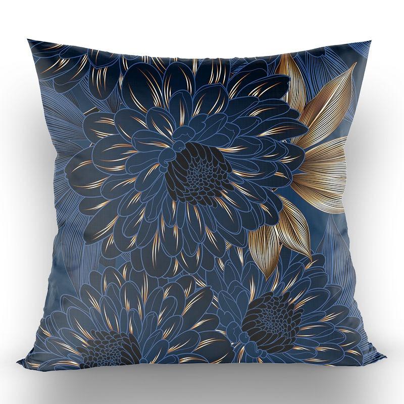 Chinese-Style High-End Modern Throw Pillow Cover, Black With Gold Foil Floral And Lotus Design, Suitable For Living Room Sofa