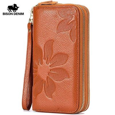 Модный женский кошелек из натуральной кожи с длинной двойной молнией, клатч, кошелек, держатель для карт