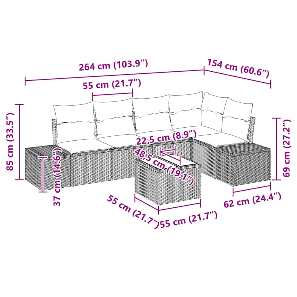 Garden Sofa Set 6 pcs Beige Poly Rattan