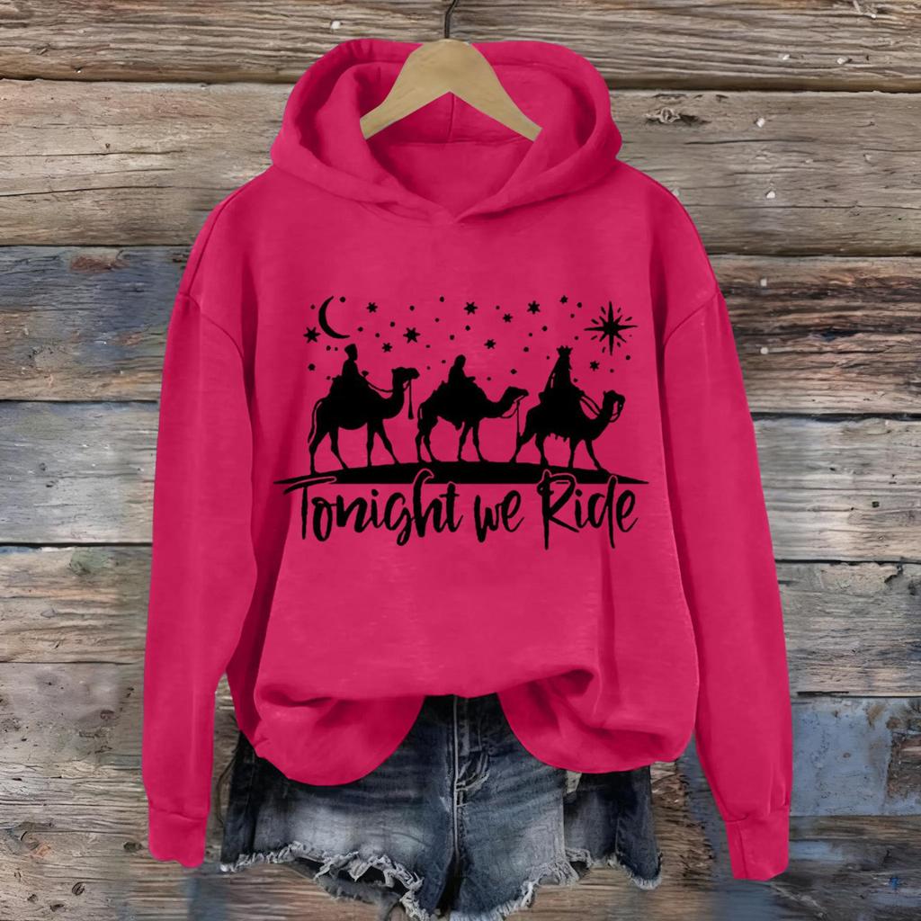 Women's Printed Casual Long Sleeve Hooded Sweatshirt Top