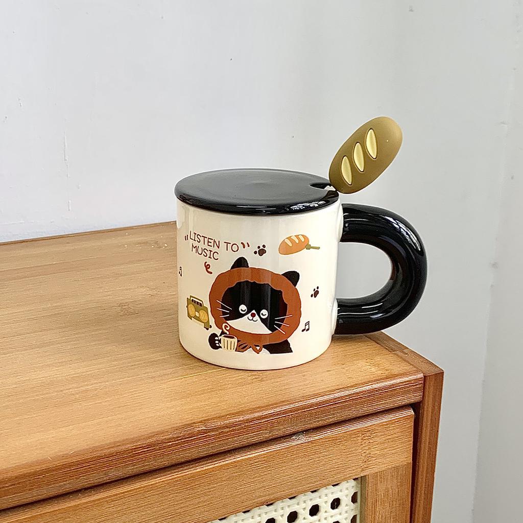 Кружка-котенок с крышкой и ложкой, большая керамическая чашка для девочек, офисная чашка для воды, чашка для кофе, чашка для завтрака, для мужчин