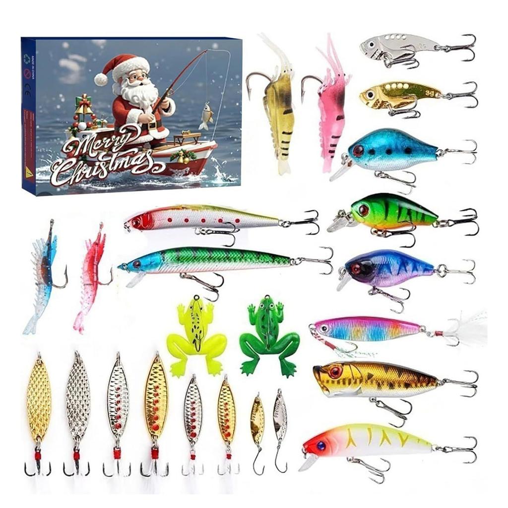 24pc Advent Calendar Fishing Christmas Countdown, Fishing Tackle Advent Calendar For FishAdult Men Teen Boys, Xmas Surprise Gift