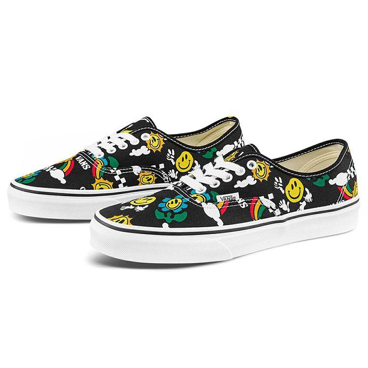 Project x Manual Order x Vans Authentic Canvas Smiley Print Low Top Sneakers Unisex Black VN0A5KS9936