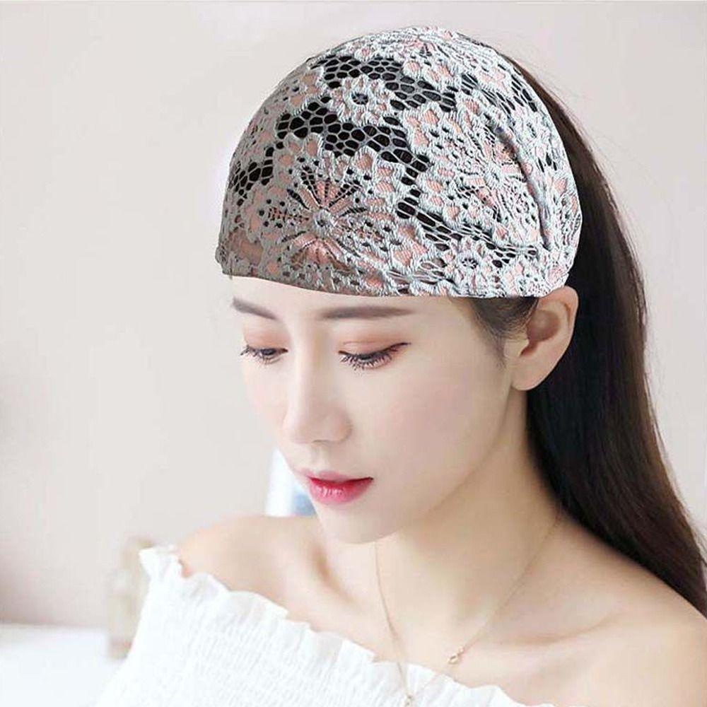 Сетчатая повязка для волос с широкими полями, эластичный обруч для волос с цветочным узором, темпераментная кружевная вышитая повязка на голову для девочек