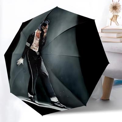 1 шт. Автоматический складной зонт Michael Jackson Dancing Icon - Компактная конструкция с 8 спицами, Прочный пластик и железо, Для повседневного использования F104005