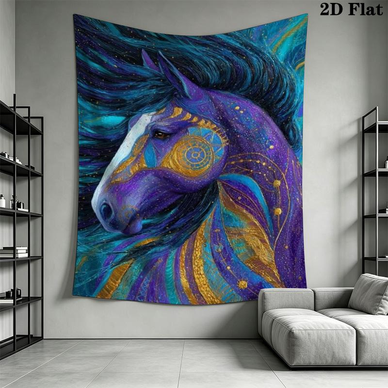 Leopard Spotted Fantasy Horse Tapestry, Swirl Color Animal Portrait Wall Hanging Art
