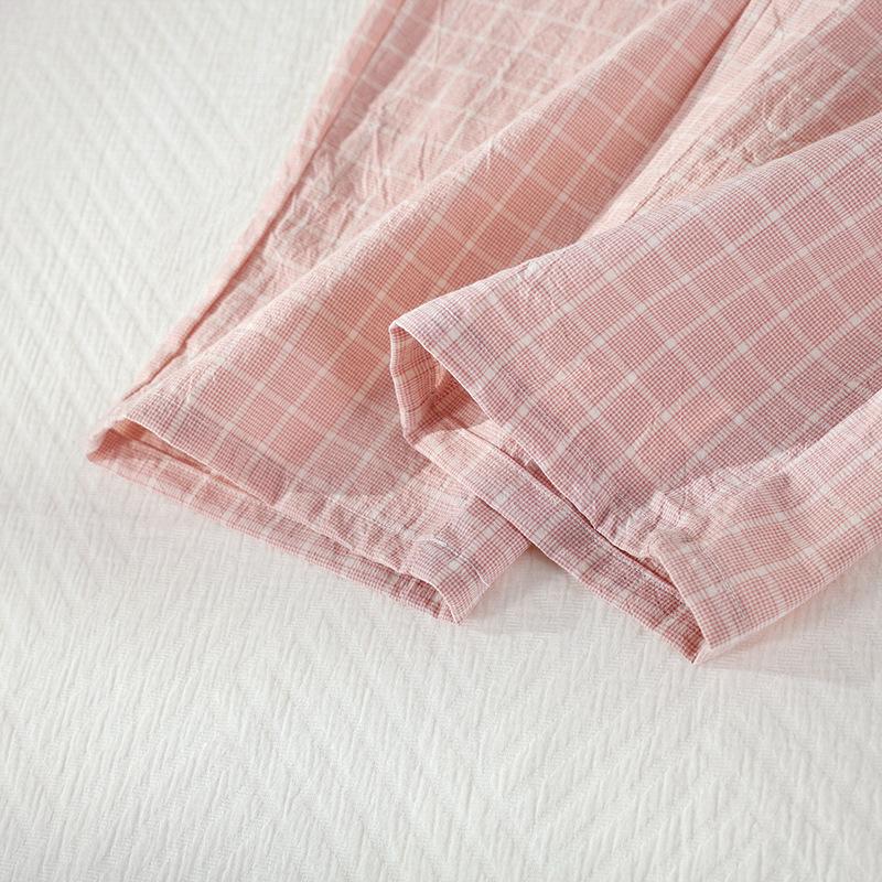 Легкие клетчатые брюки для сна на весну-лето - Унисекс хлопковая пижама для ношения дома и на улице
