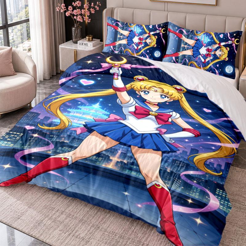 Sailor Moon 3Pcs Bedding Set Duvet Cover With Two Pillowcases For Bedroom Home Decoration