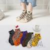 5 Pairs of Women's Seasonal Fashionable and Trendy Leopard Print Cotton Sweat-absorbing and Comfortable Sports Low Top Socks