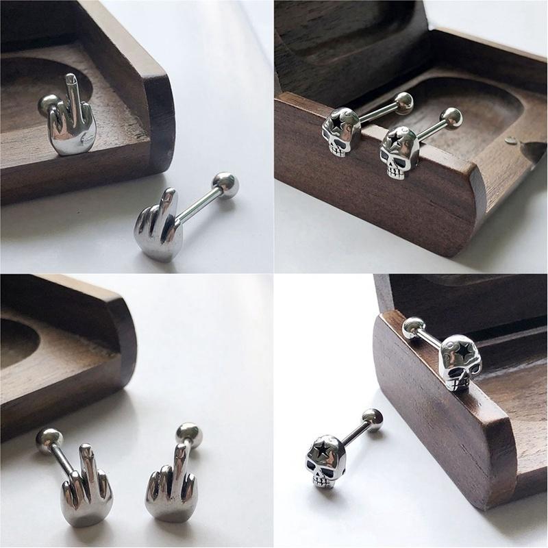 Панк хирургическая сталь 316L средний палец жест/череп язык штанга шпильки пирсинг кольца украшения для тела