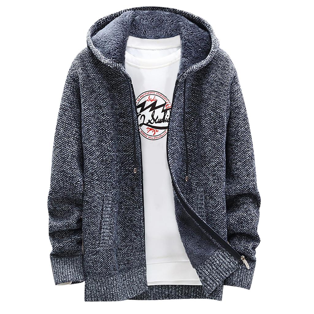 Мужская осенне-зимняя повседневная куртка-свитер, теплый вязаный свитер, толстовка с капюшоном