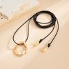 SHIXIN Simple Hollow Out Geometric Pendant Necklace for Women Fashion Adjustable Leather Rope Chain Long Necklace Sweater Chain