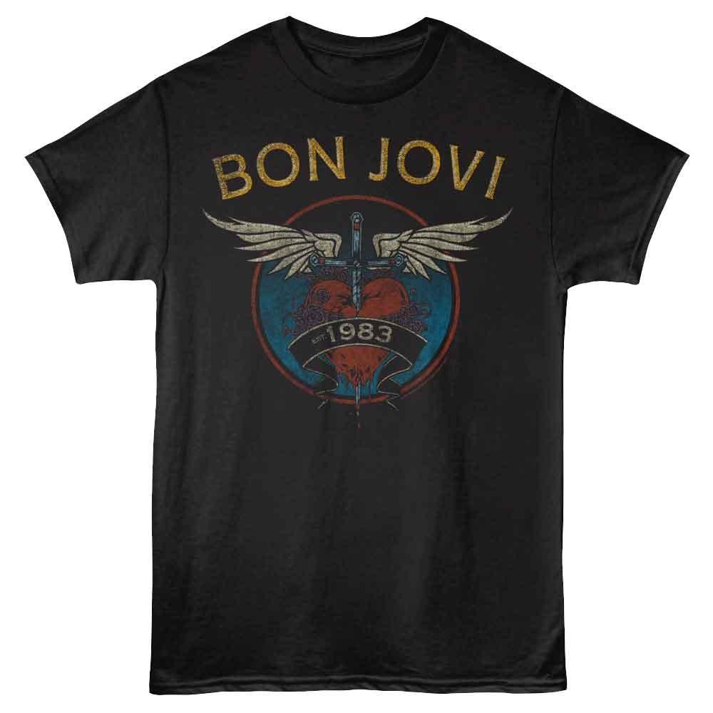 Bon Jovi - Основан в 1983 - Черный - Принт на груди - Взрослая унисекс футболка с коротким рукавом
