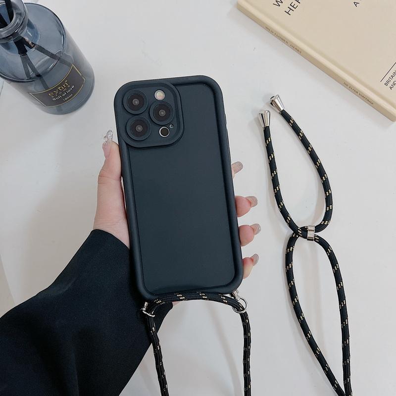 Однотонный силиконовый чехол для iPhone 16 15 Pro Max 14 13 12 11, противоударный чехол через плечо