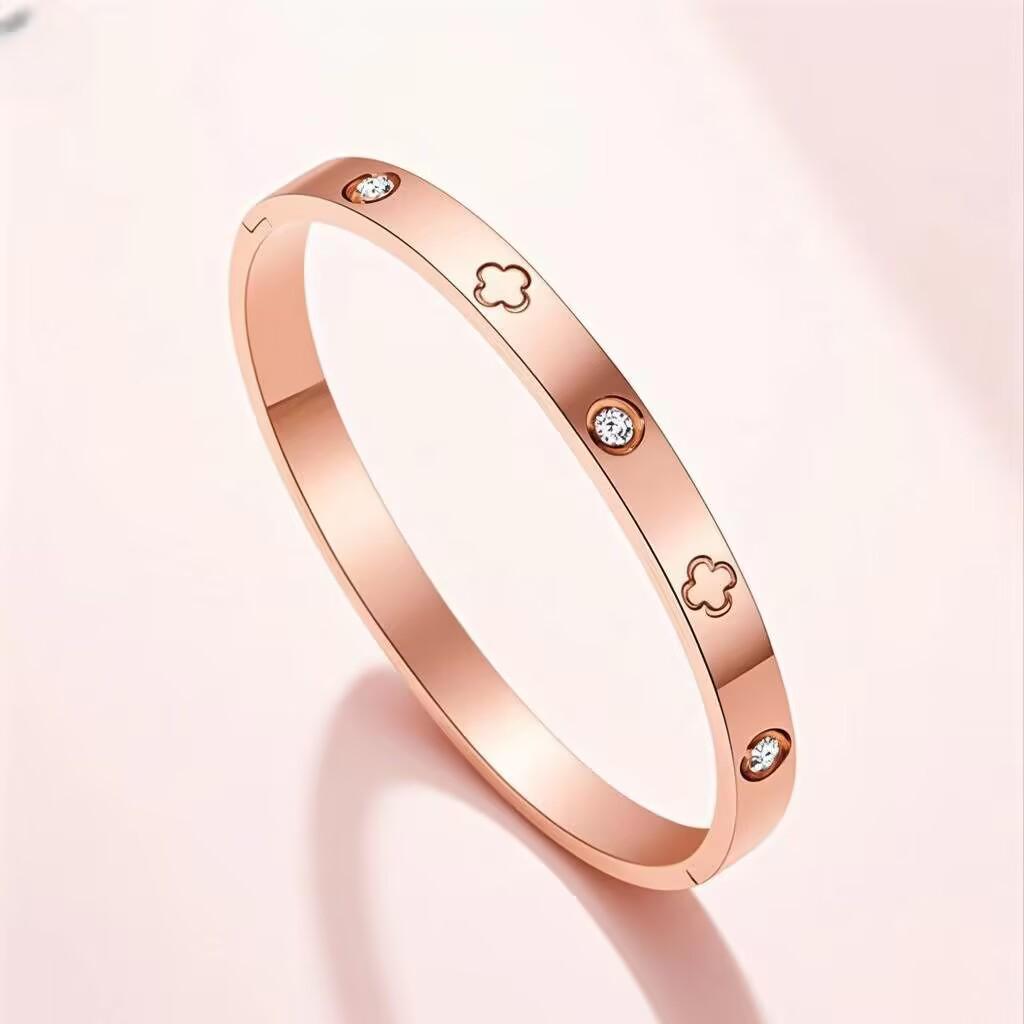 Elegant Roman Numeral Intertwined Titanium Steel Bracelet for Women - Diamond Inlaid, Double Layer, Colorfast Jewelry