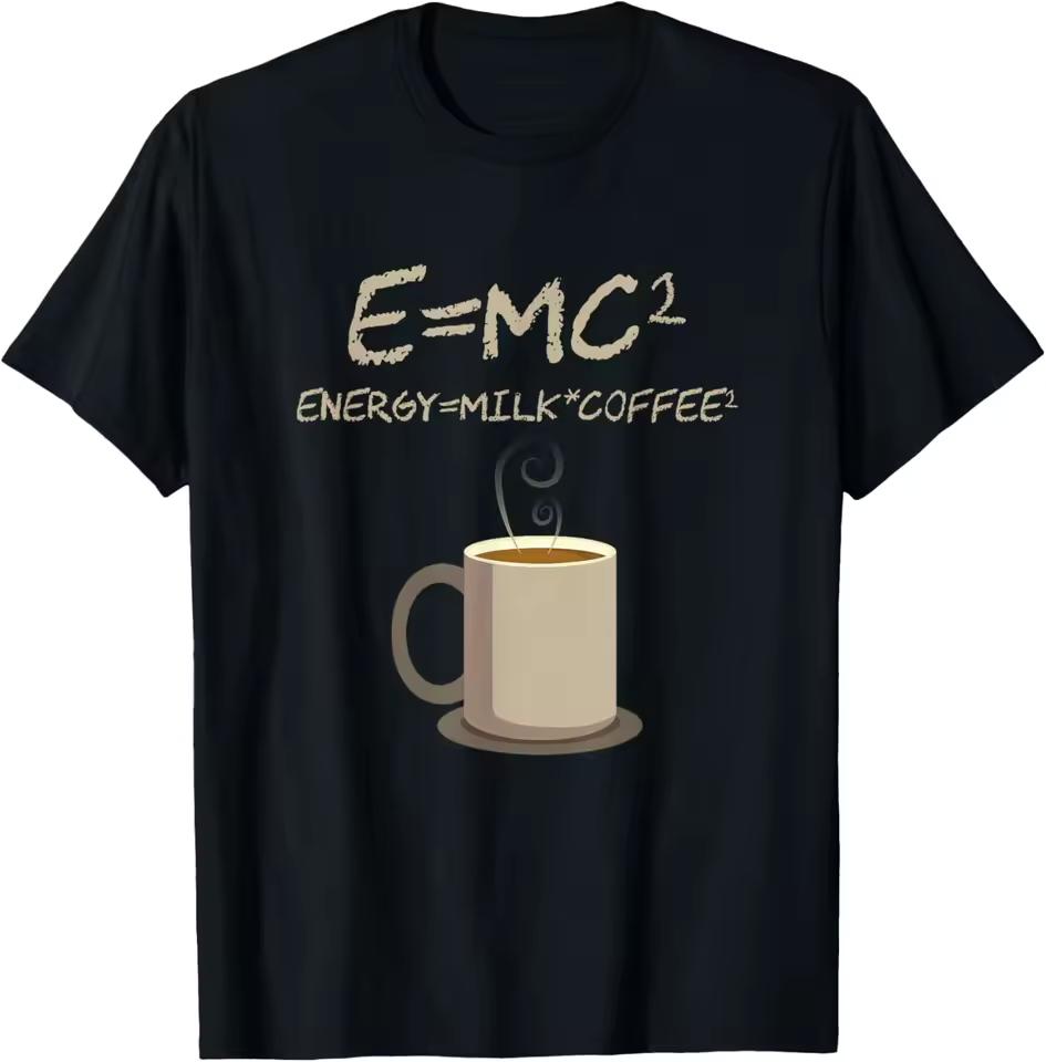 E=MC2 Funny Science Coffee Formula Graphic Tee Soft Cotton Casual T-Shirt for Men