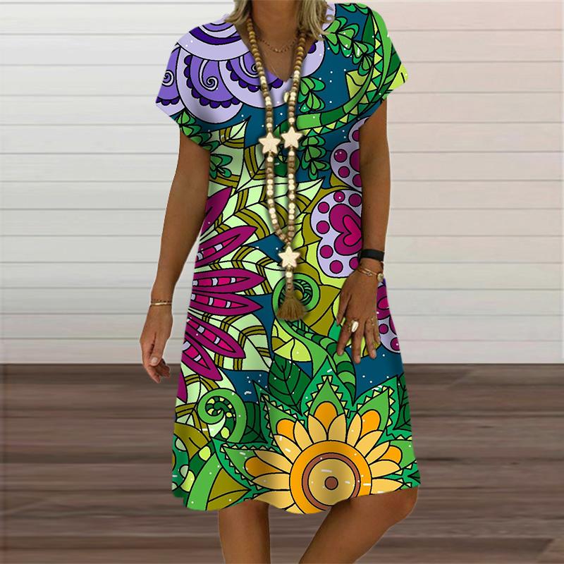Радужная абстрактная живопись женское платье элегантная мода 3D принт короткий рукав вечерние платья летняя повседневная свободная одежда больших размеров
