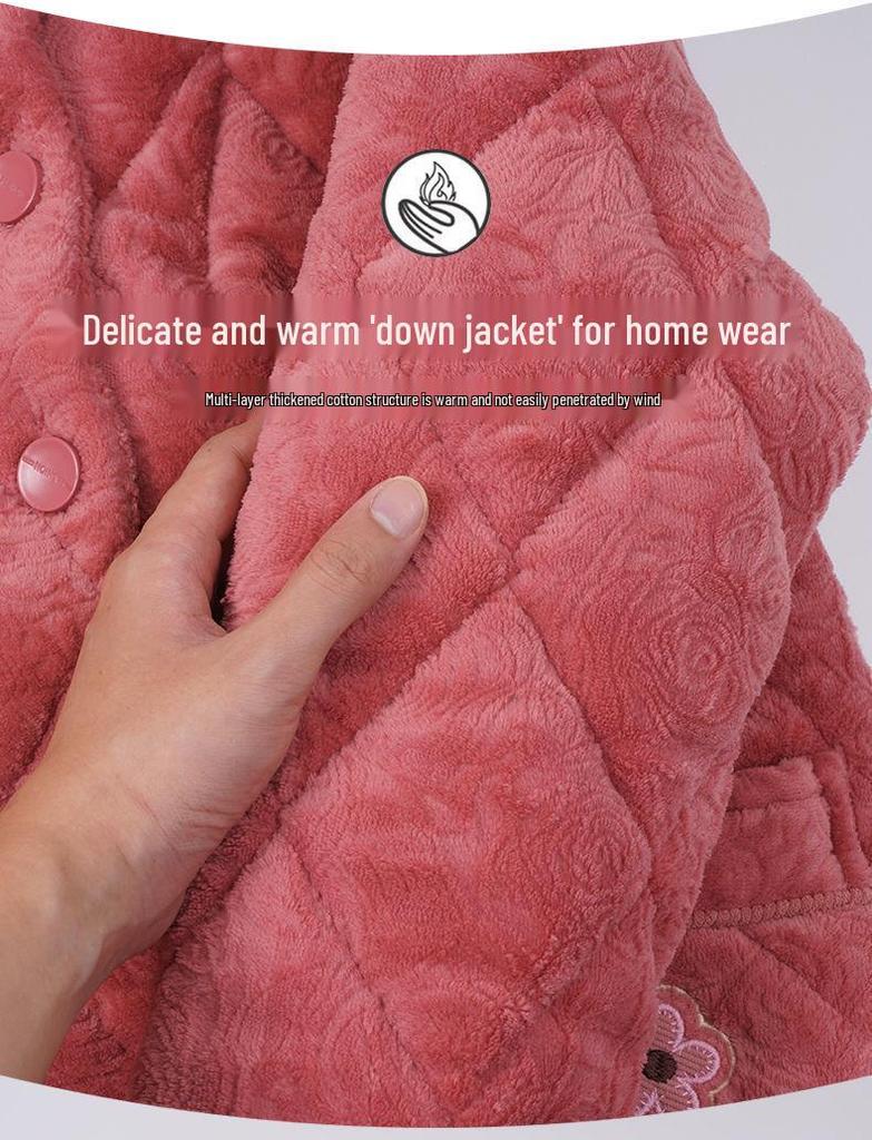Женская зимняя стеганая пижама из кораллового флиса - Теплый фланелевый комплект для дома для мам среднего и пожилого возраста