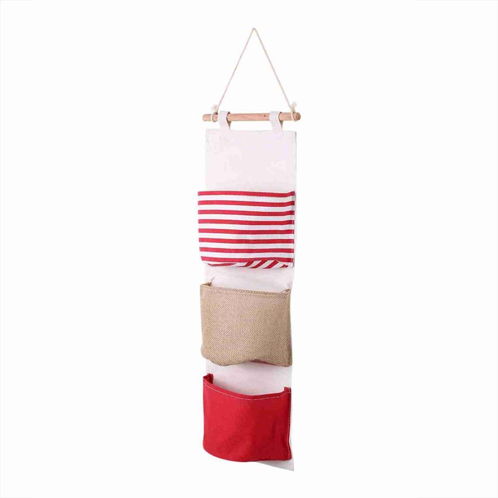 Waterproof Material Hanging Storage Bag Cotton Linen Fabric Wall Pouch  Door Hanging