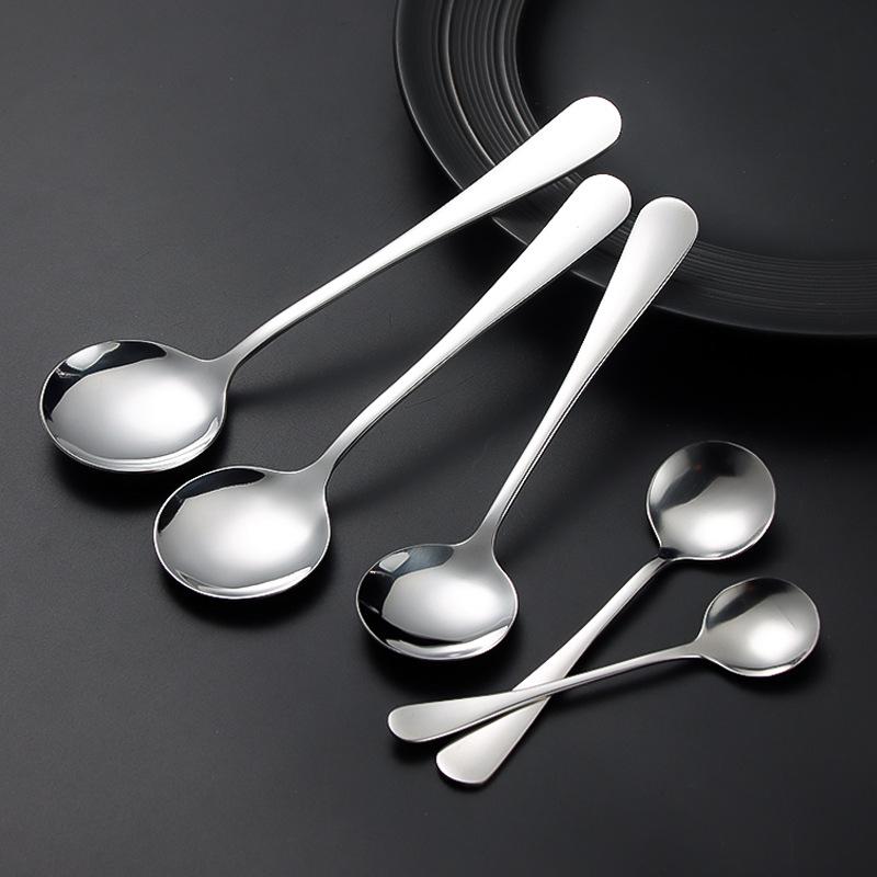 Набор столовых приборов из утолщенной нержавеющей стали 304: Стейковый нож, Вилка, Десертная ложка, Ложка с острым концом, Круглая ложка