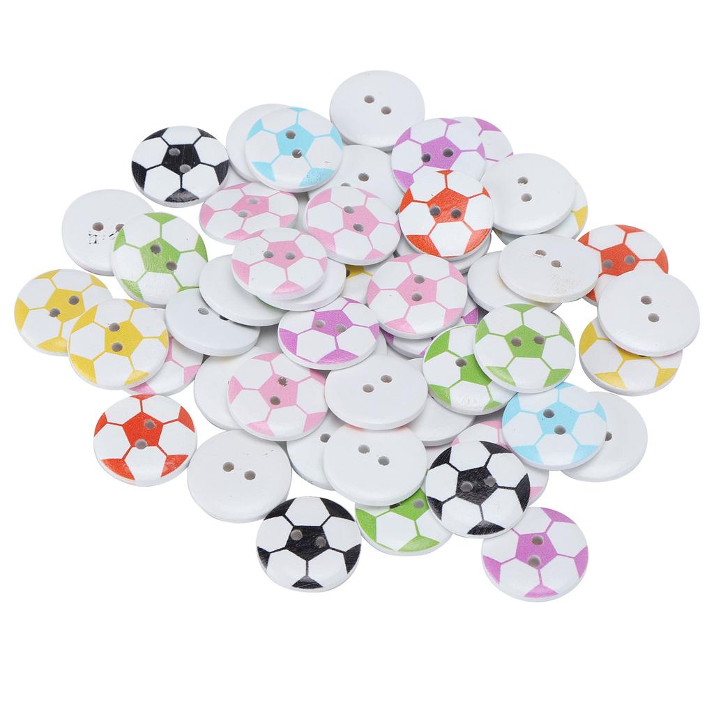 50Pcs Button Colorful Painted Football Pattern Wooden Button Clothing Decorative Accessories