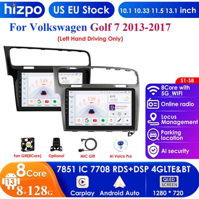 Hizpo 10.1 Carplay 4G 2 Din Android 13 автомобильное радио для Volkswagen Golf 7 2013 - 2017 черный серый видеоплеер GPS DSP интеллектуальное авторадио RDS